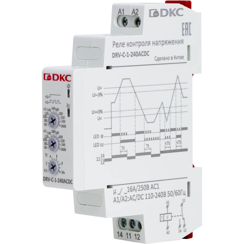 Изображение товара Реле контроля напряжения DKC тип DRV однофазное 110-240В на DIN-рейку