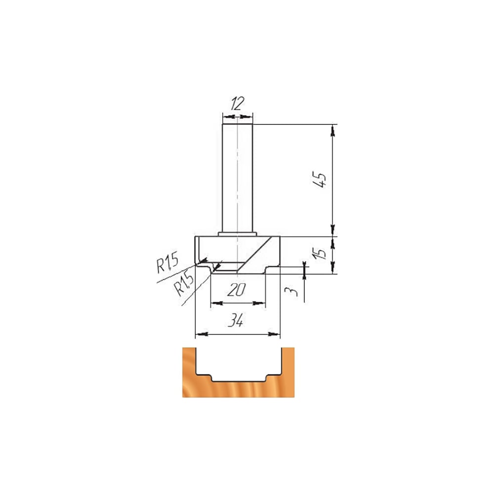 Изображение товара Фреза ФК 0030 МебельДрев пазовая фасонная 12 мм хвостовик