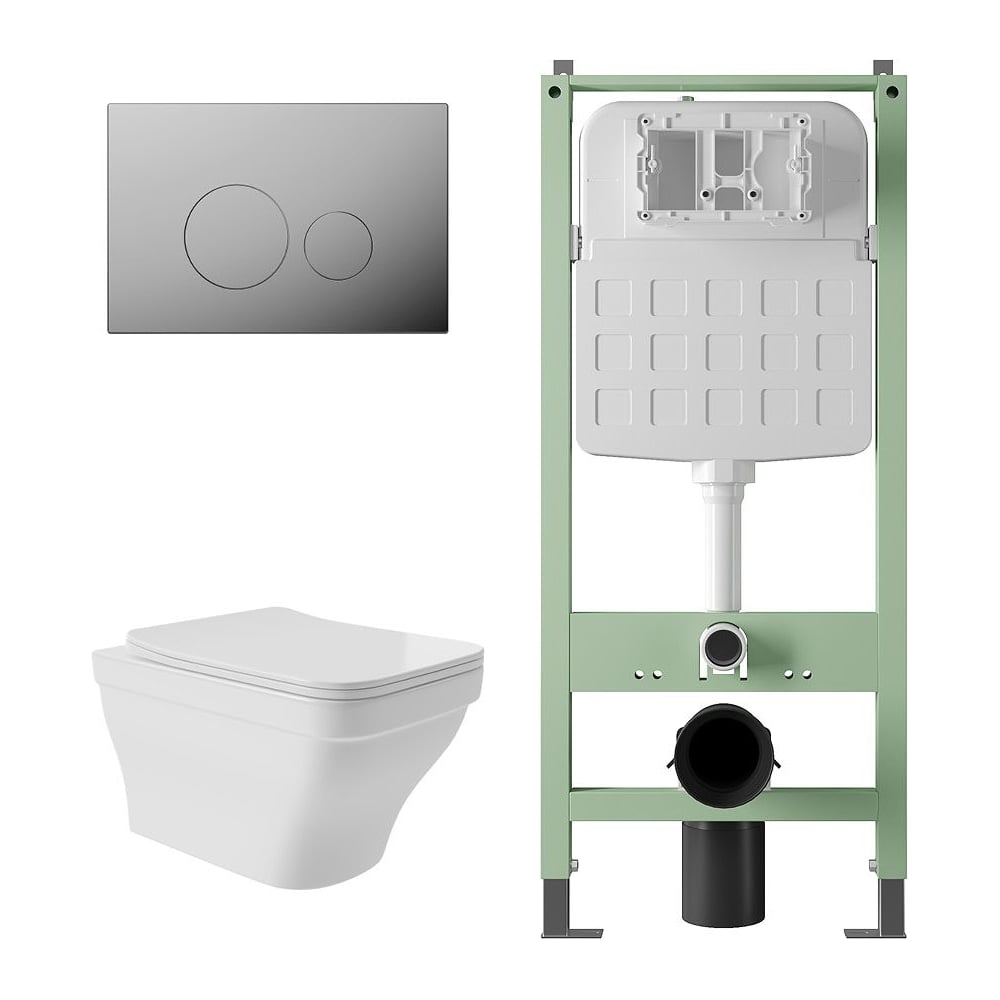 Изображение товара Комплект инсталляции Alentori SITEMA с безободковым унитазом и панелью смыва хром