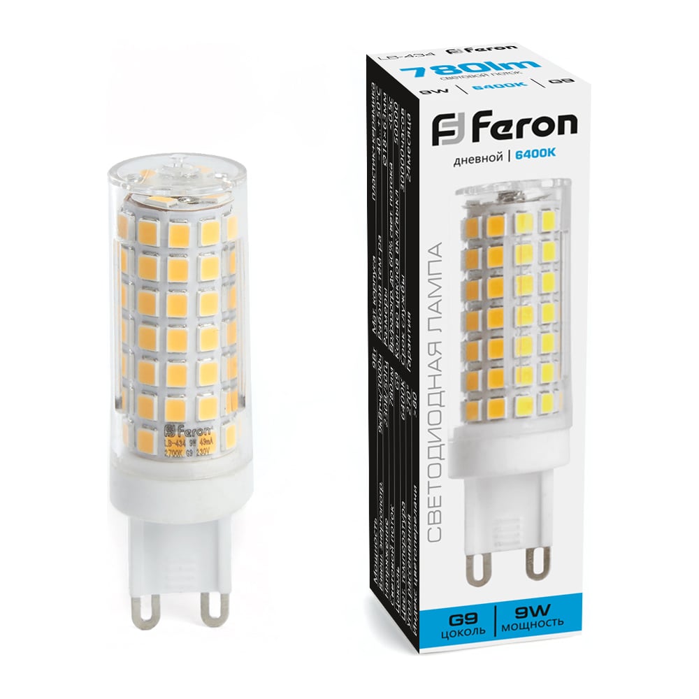 Изображение товара Светодиодная лампа FERON LB-434 G9 9W 6400K