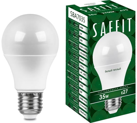 Изображение товара Светодиодная лампа SAFFIT SBA7035 Шар E27 35W 2700K 55197