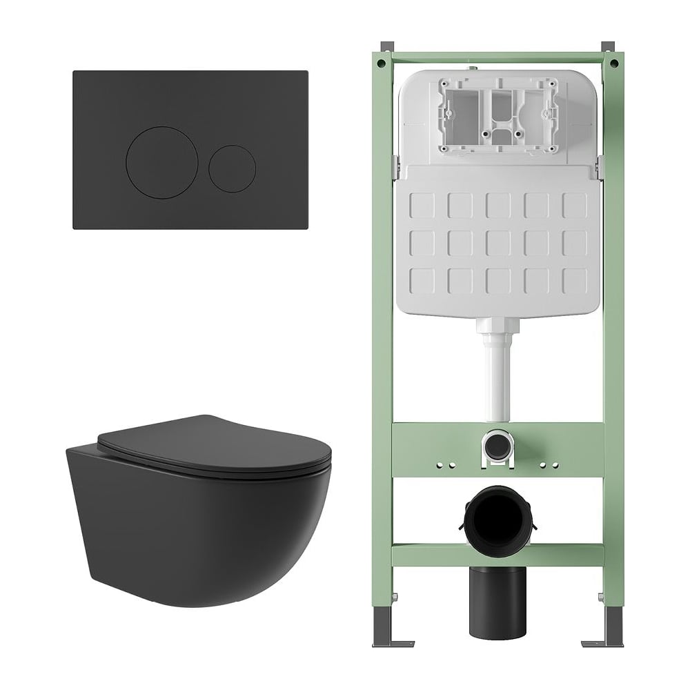 Изображение товара Комплект Alentori Инсталляция SITEMA унитаз безободковый с панелью смыва черный матовый