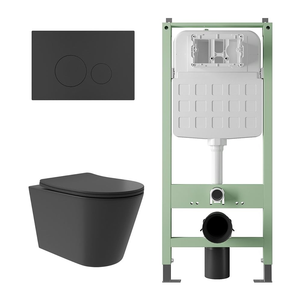 Изображение товара Комплект инсталляции SITEMA и унитаз Long черный матовый ALS