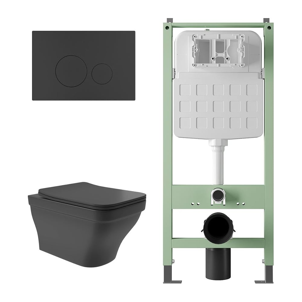 Изображение товара Комплект Alentori Инсталляция SITEMA Унитаз Черный Матовый
