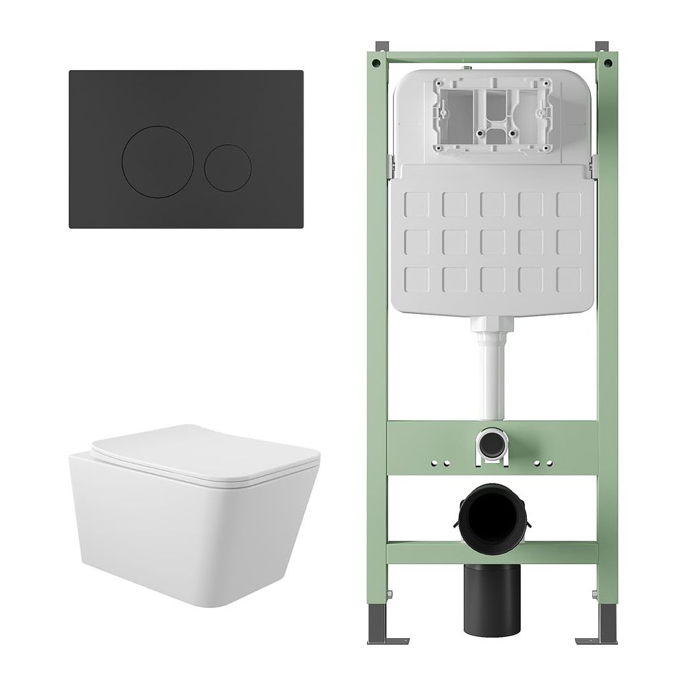 Изображение товара Комплект инсталляции и унитаз Alentori SITEMA с безободковой чашей и механизмом смыва