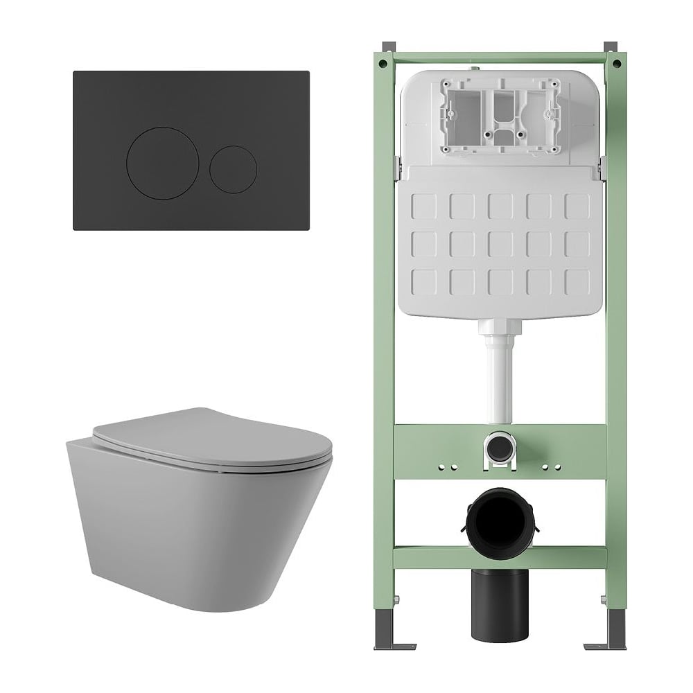 Изображение товара Комплект ALentori Инсталляция SITEMA и унитаз безободковый серый современный