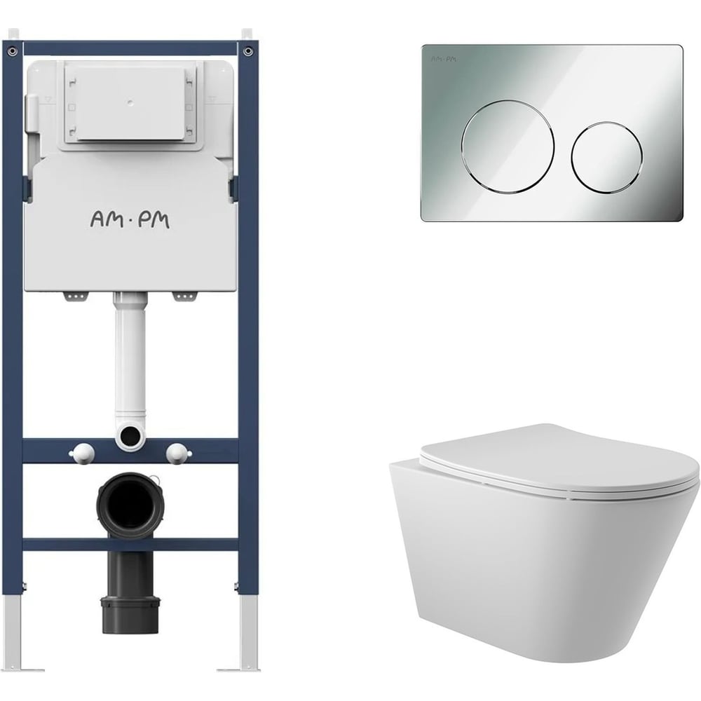 Изображение товара Комплект инсталляции и подвесной унитаз PrimeFit AM.PM I012709.0151 с безободковой чашей