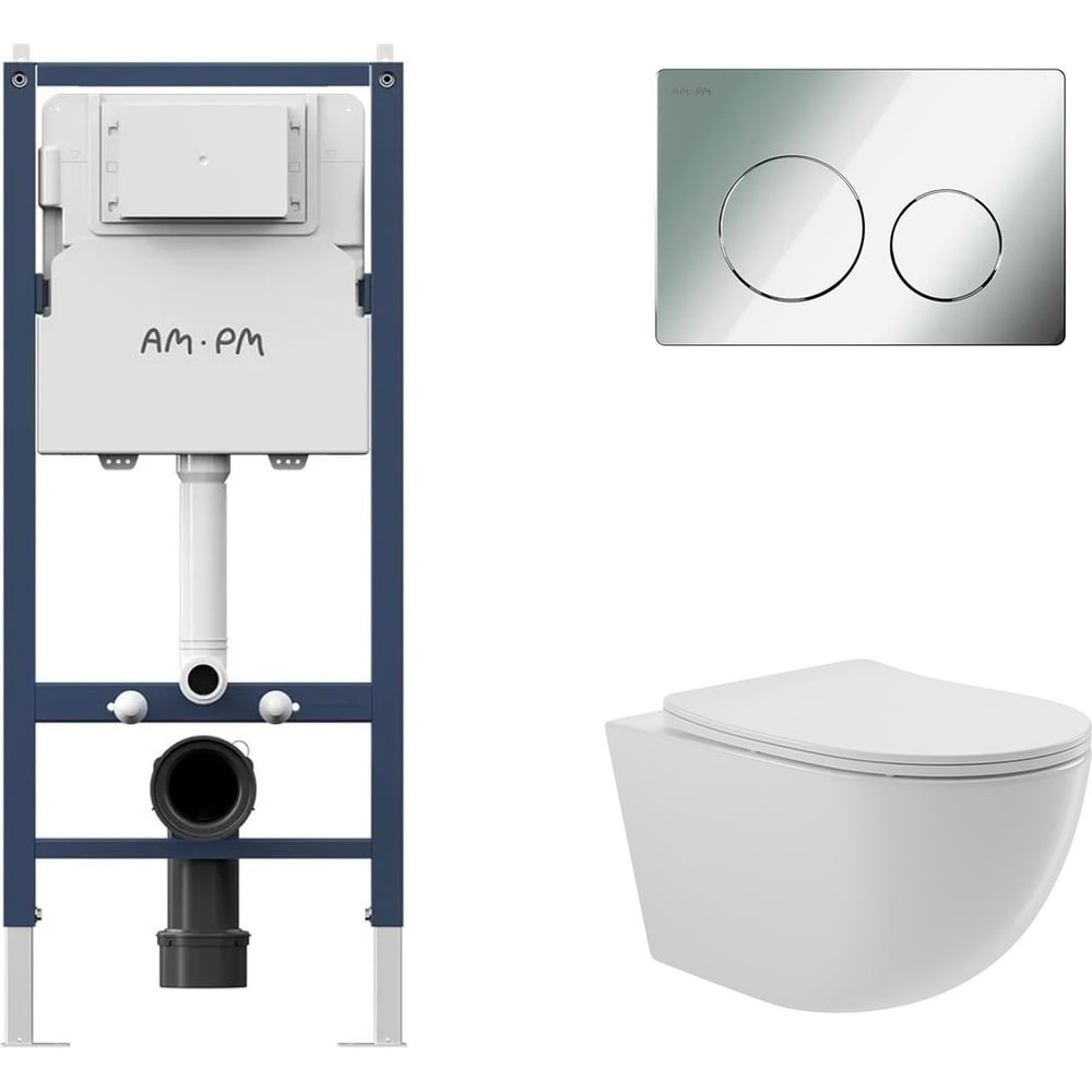 Изображение товара Комплект AM.PM I012709.0151 PrimeFit для подвесного унитаза с инсталляцией и клавишей хром