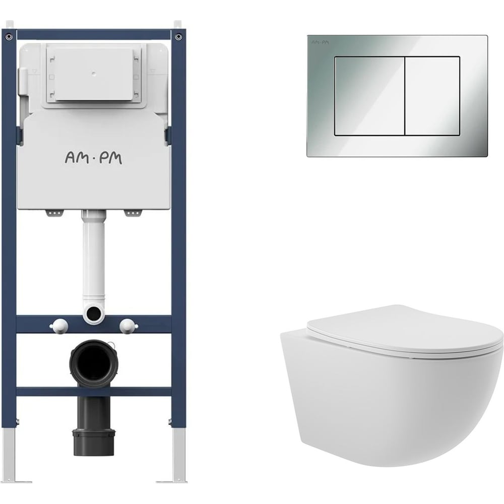 Изображение товара Комплект AM.PM PrimeFit инсталляция и подвесной унитаз безободковый с сиденьем Soft-Close