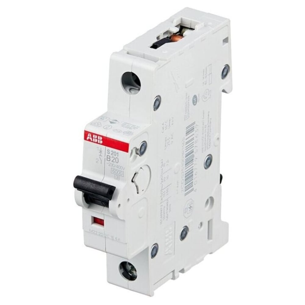 Изображение товара Автоматический выключатель ABB SH201 B 20 1 полюс 440 В 6 кА модульный IP20