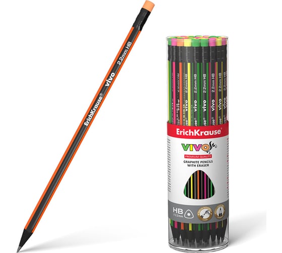 Изображение товара Трехгранный чернографитный карандаш ErichKrause VIVO с ластиком HB 45623