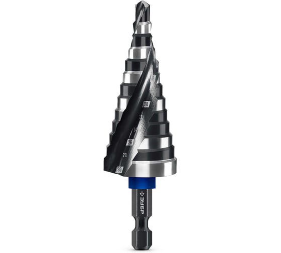 Изображение товара Сверло ступенчатое Зубр BLACK FORCE 6-30 мм, 13 ступеней, винтовая проточка, ПРОФЕССИОНАЛ 29671-6-30-13