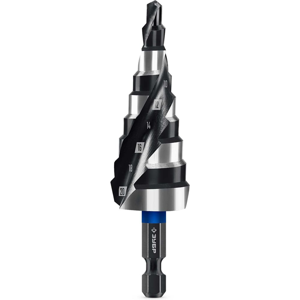 Изображение товара Сверло ступенчатое Зубр BLACK FORCE 4-20 мм, 9 ступеней, винтовая проточка, ПРОФЕССИОНАЛ 29671-4-20-9