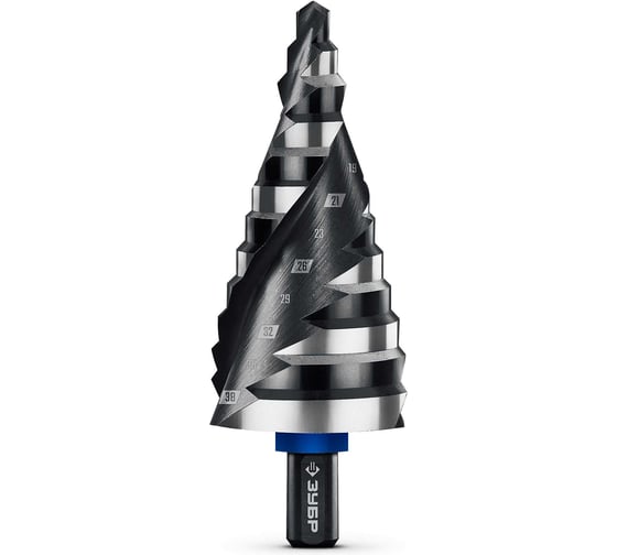 Изображение товара Сверло ступенчатое Зубр BLACK FORCE 6-38 мм, 12 ступеней, винтовая проточка, ПРОФЕССИОНАЛ 29671-6-38-12