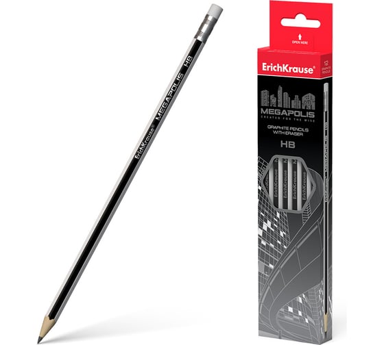 Изображение товара Шестигранный чернографитный карандаш ErichKrause MEGAPOLIS с ластиком HB 32860