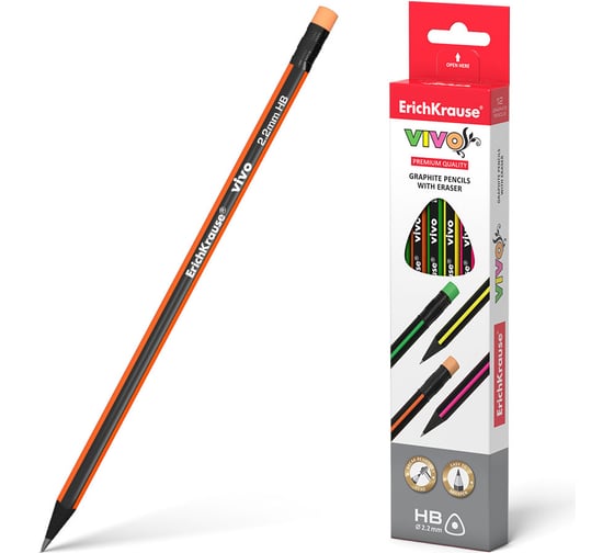 Изображение товара Трехгранный чернографитный карандаш ErichKrause VIVO с ластиком HB 45622