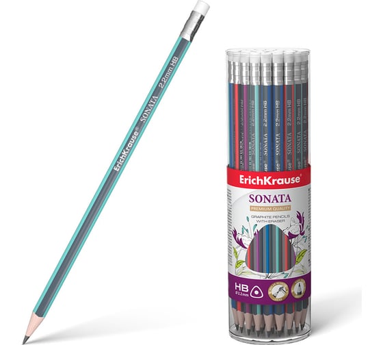 Изображение товара Трехгранный чернографитный карандаш ErichKrause Sonata с ластиком HB 45617