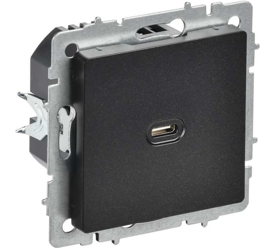 Изображение товара Розетка IEK BRITE USB C, 65Вт, высокоскоростная зарядка, черный РЮ12-1-БрЧ BR-U13-065-K02