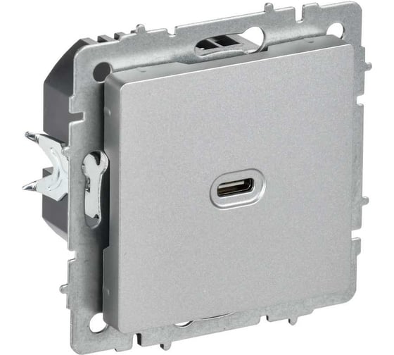 Изображение товара Розетка IEK BRITE USB C, 65Вт, высокоскоростная зарядка, алюминий РЮ12-1-БрА BR-U13-065-K47