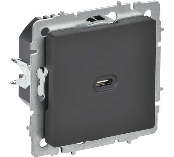 Изображение товара Розетка IEK BRITE USB C, 65Вт, высокоскоростная зарядка, графит РЮ12-1-БрГ BR-U13-065-K53