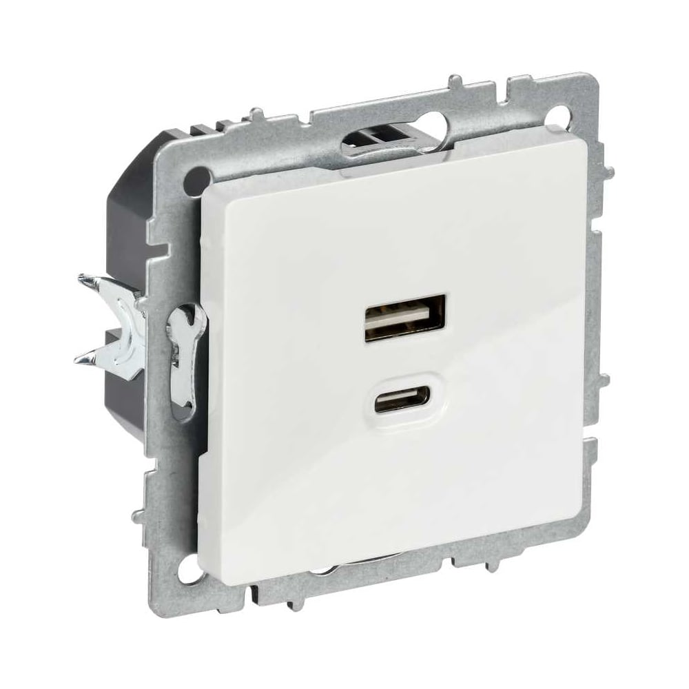 Изображение товара Розетка IEK BRITE USB A+C, 45Вт, высокоскоростная зарядка, белый РЮ11-2-БрБ BR-U22-045-K01