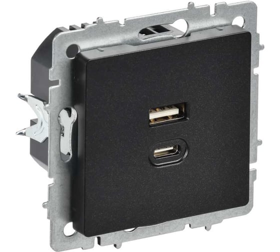 Изображение товара Розетка IEK BRITE USB A+C, 45Вт, высокоскоростная зарядка, черный РЮ11-2-БрЧ BR-U22-045-K02