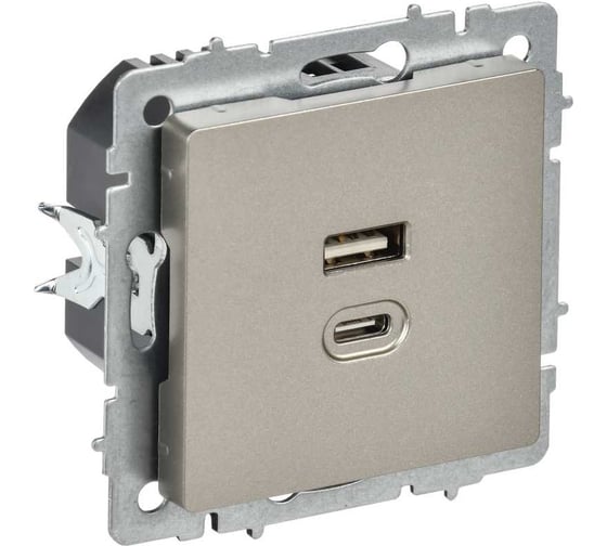 Изображение товара Розетка IEK BRITE USB A+C, 45Вт, высокоскоростная зарядка, шампань РЮ11-2-БрШ BR-U22-045-K37