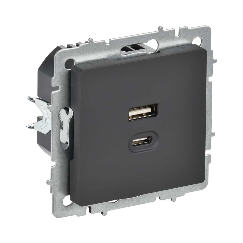Изображение товара Розетка IEK BRITE USB A+C 45Вт графит высокоскоростная зарядка встроенная
