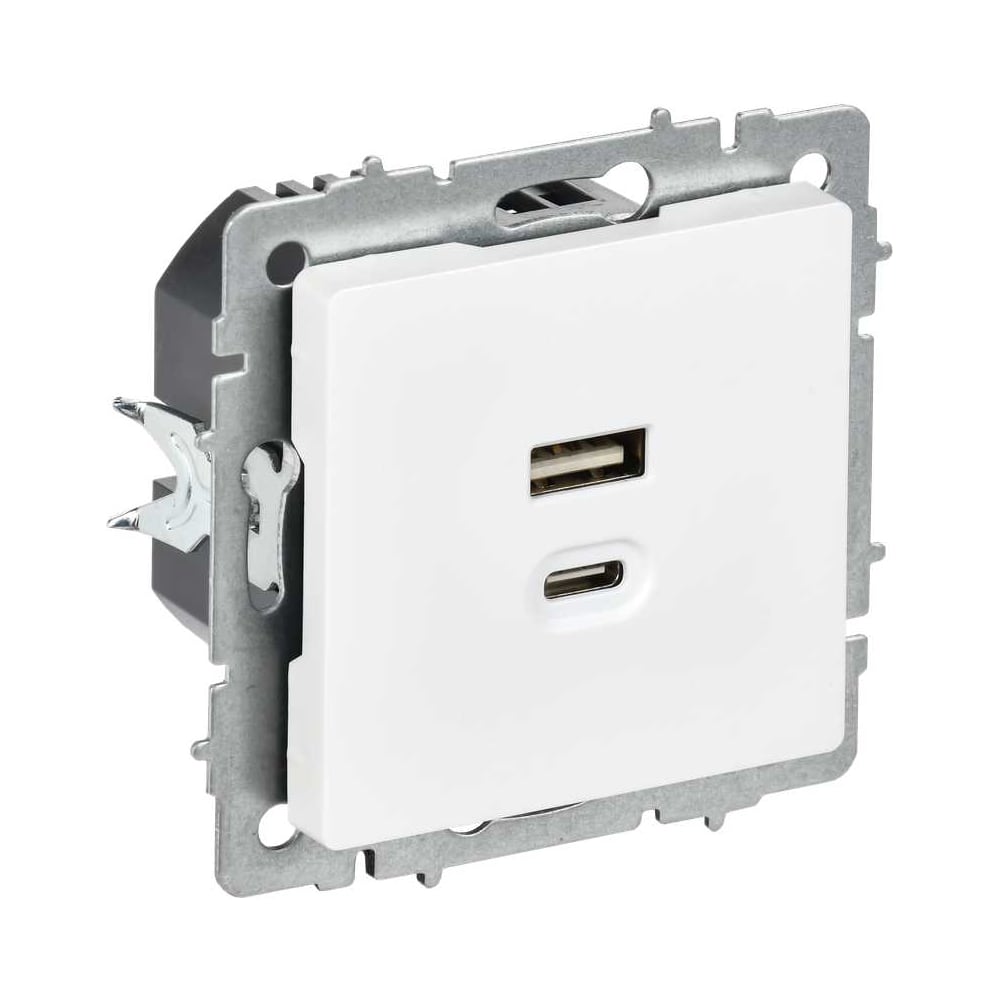 Изображение товара Розетка IEK BRITE USB A+C, 45Вт, высокоскоростная зарядка, арктический белый РЮ11-2-БрАБ BR-U22-045-K91
