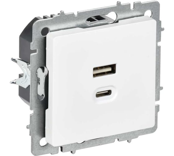 Изображение товара Розетка IEK BRITE USB A+C, 45Вт, высокоскоростная зарядка, арктический белый РЮ11-2-БрАБ BR-U22-045-K91