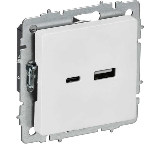 Изображение товара Розетка IEK BRITE USB A+C, 18Вт, арктический белый РЮ11-1-БрАБ BR-U22-018-K91
