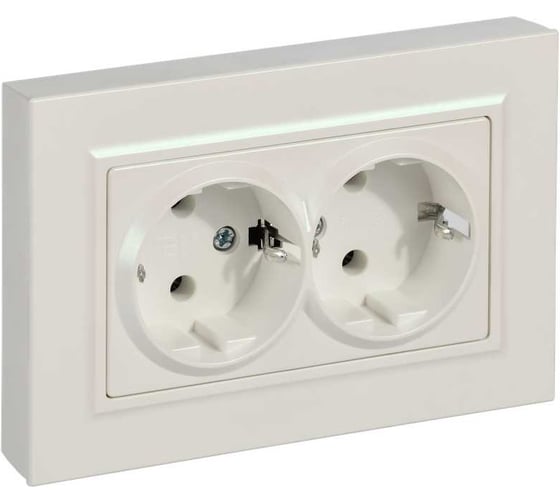 Изображение товара Розетка двойная IEK BRITE с заземлением, без шторок, плоская, 16А, в сборе, жемчужный РСПл12-3-БрЖ BR-R27-16-K36-F