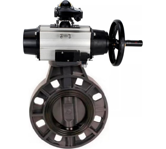 Изображение товара Затвор дисковый DN.ru НПВХ-НПВХ-E-2W-Fb-ISO Дн50 Ру10, пневмопривод, пневмораспр., БКВ D050-83141