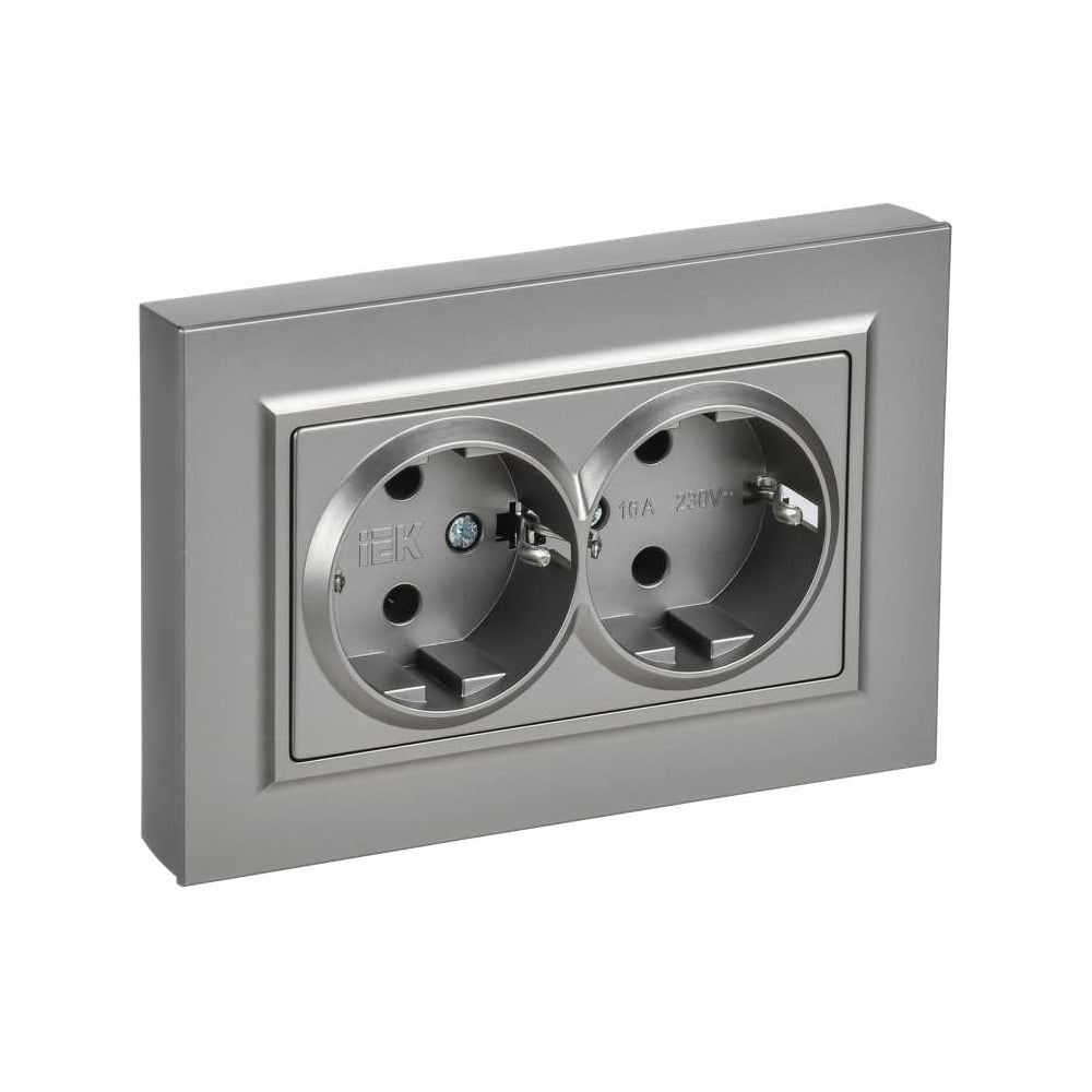 Изображение товара Розетка двойная IEK BRITE с заземлением 16А в сборе стильная и надежная