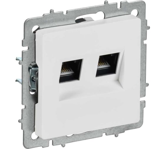 Изображение товара Розетка компьютерная двойная IEK BRITE RJ45, категория 5E, арктический белый РК10-2-БрАБ BR-K20-1-K91