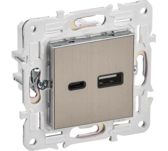Изображение товара Розетка IEK SKANDY USB A+C, 18Вт, никель SK-R13N SK-U22-018-K50