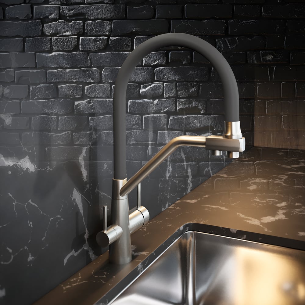 Изображение товара Смеситель для кухни ZARATSU с гибким изливом и фильтром, темно-серый