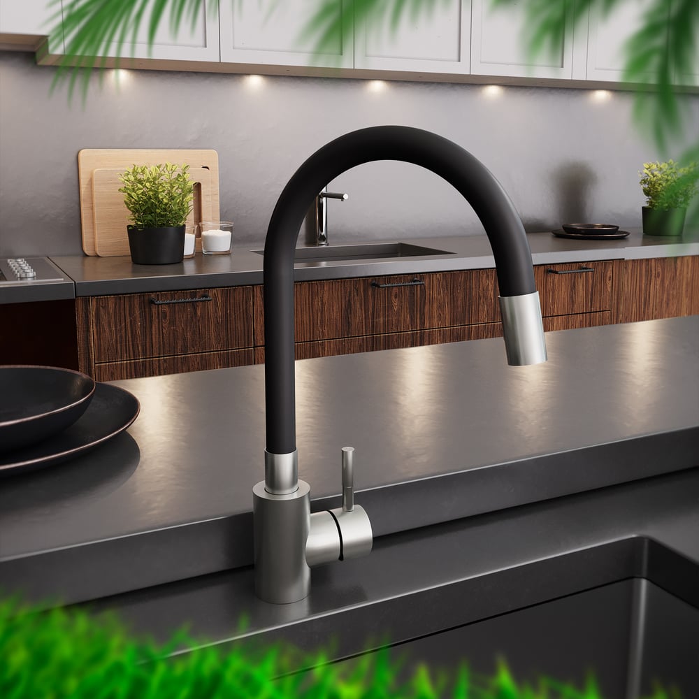 Изображение товара Смеситель для кухни ZARATSU с гибким изливом Тип 1 черный, Z-SK-B-01