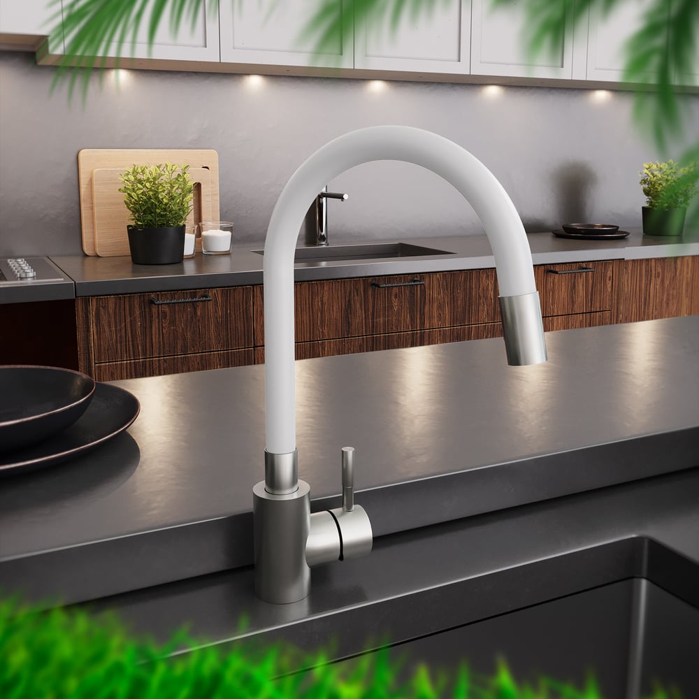 Изображение товара Смеситель для кухни ZARATSU с гибким изливом модель Z-SK-W-01 белый