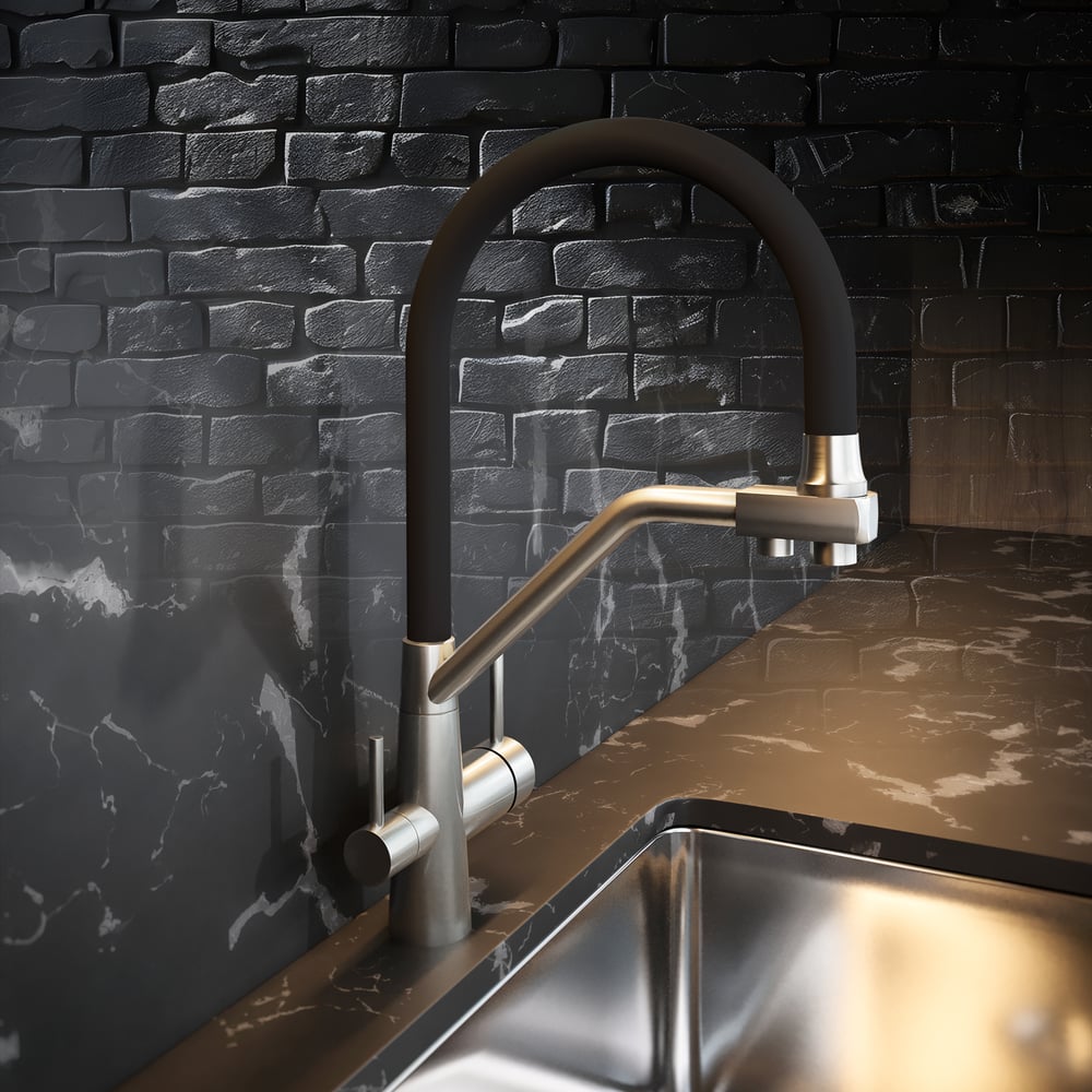 Изображение товара Смеситель для кухни ZARATSU с гибким изливом и фильтром черный Z-SK-B-03