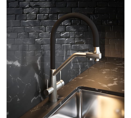 Изображение товара Смеситель для кухни ZARATSU с гибким изливом и отдельным краном под фильтр, черный Z-SK-B-03