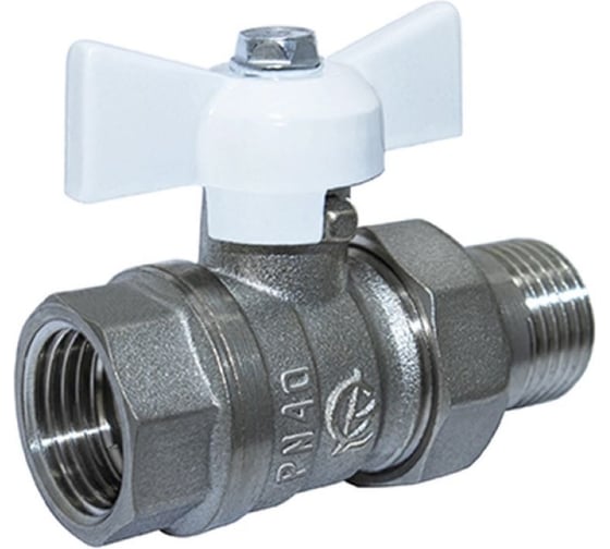 Изображение товара Кран шаровой ГАЛЛОП со сгоном 1/2'' бабочка БЕЛАЯ 11б27п1 Стандарт 232 никель PN 40 551995