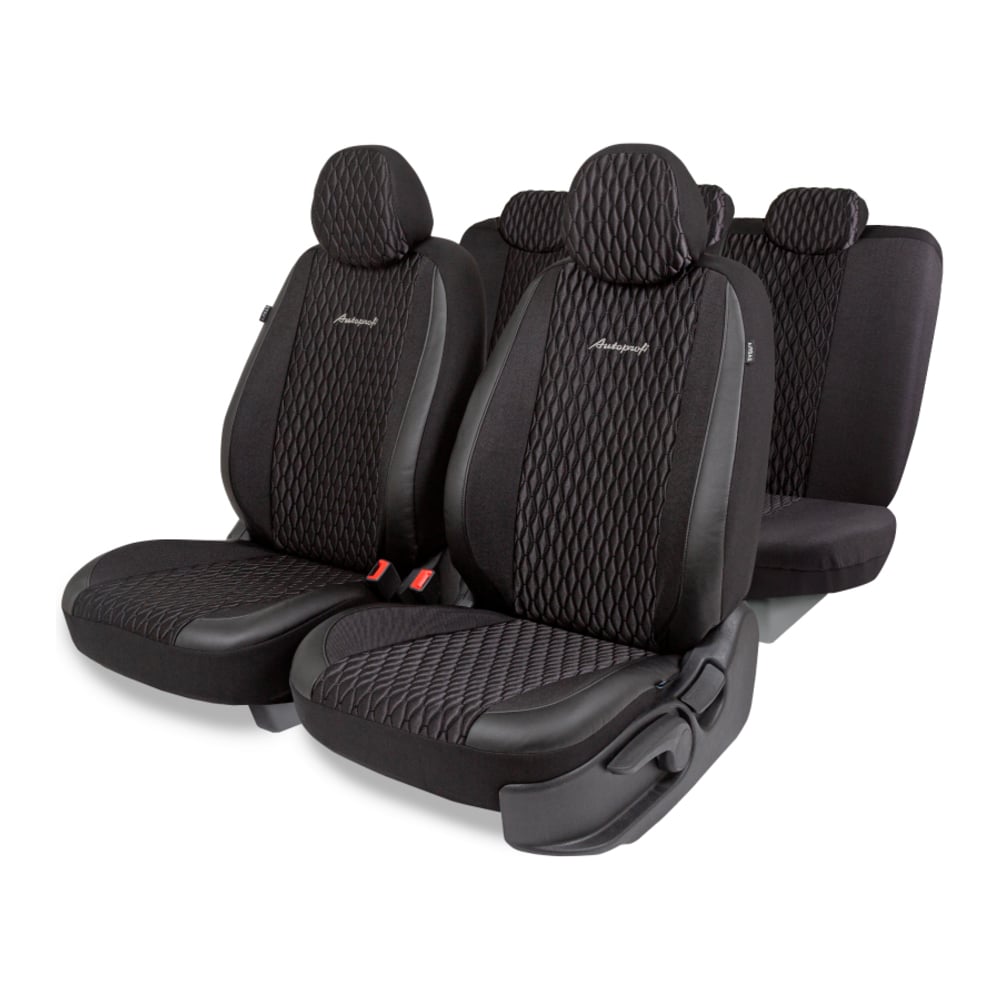 Изображение товара Авточехлы AUTOPROFI серия Premium Black Ice ледяной шёлк экокожа 11 предметов