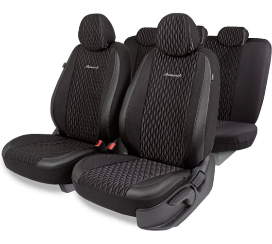 Изображение товара Авточехлы AUTOPROFI серия Premium, Black Ice. Ледяной шёлк, лён, премиальная экокожа, 7 мм. поролон, 4 молнии на заднем сидении, 11 предметов., чёрный, ICE-1107 BK/BK