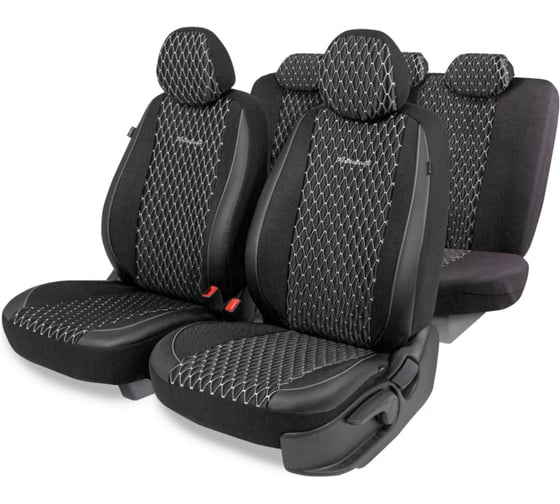 Изображение товара Авточехлы AUTOPROFI серия Premium, Black Ice. Ледяной шёлк, лён, премиальная экокожа, 7 мм. поролон, 4 молнии на заднем сидении, 11 предметов., чёрн./белый, ICE-1107 BK/WH