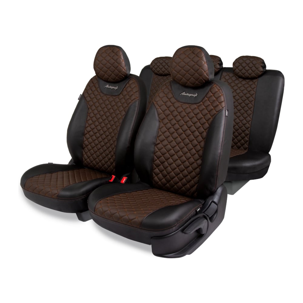 Изображение товара Авточехлы AUTOPROFI серия Premium, Guardian. Премиальная экокожа, 7 мм. поролон, 4 молнии на заднем сидении, 11 предметов., чёрный/коричневый/коричневый GRD-1107GF BK/BR/BR