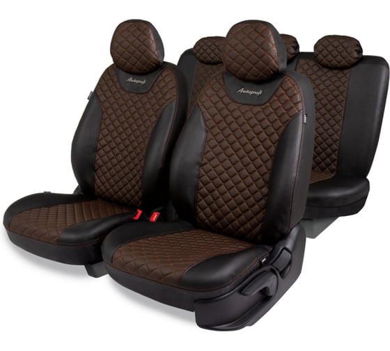 Изображение товара Авточехлы AUTOPROFI серия Premium, Guardian. Премиальная экокожа, 7 мм. поролон, 4 молнии на заднем сидении, 11 предметов., чёрный/коричневый/коричневый GRD-1107GF BK/BR/BR