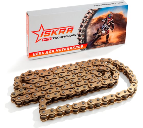 Изображение товара Приводная цепь для мотоцикла ISKRA усиленная (сальниковая X-Ring) GOLD 520-XR-108L, 520XR108L-ISKRA