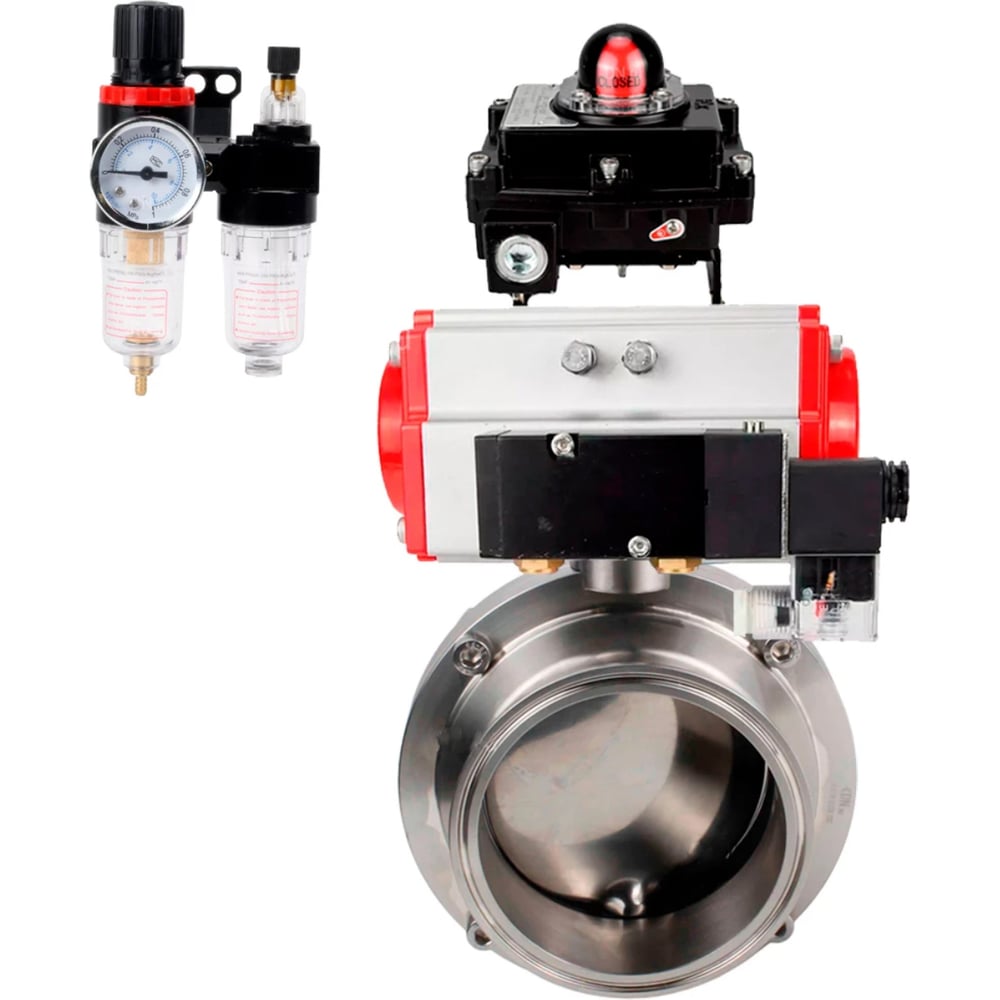 Изображение товара Затвор clamp 304-304-Sil Ду20 Ру10 пневмопривод нержавеющая сталь