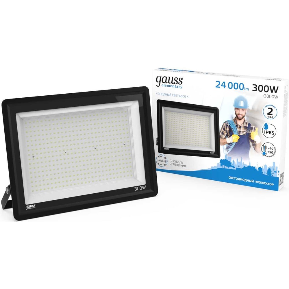 Изображение товара Прожектор светодиодный уличный Gauss 300W 24000lm IP65 6500К холодный свет, черный GFD00301